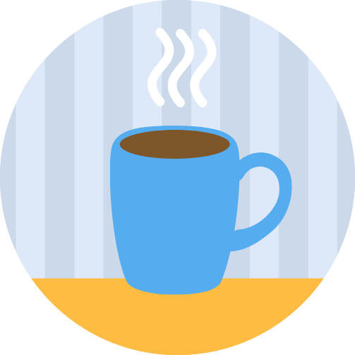 graphic off a blue steaming mug